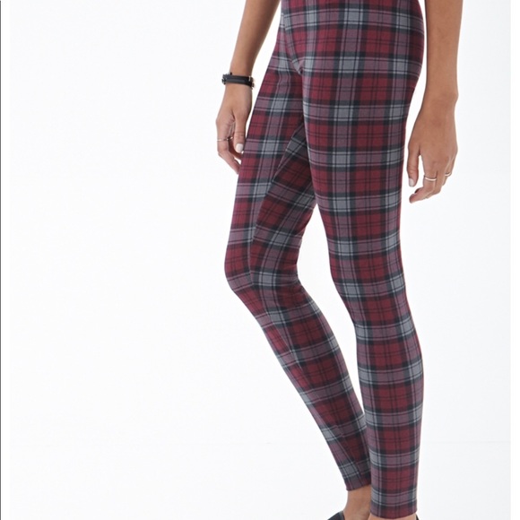 Burgundy And Grey Plaid Leggings | Poshmark